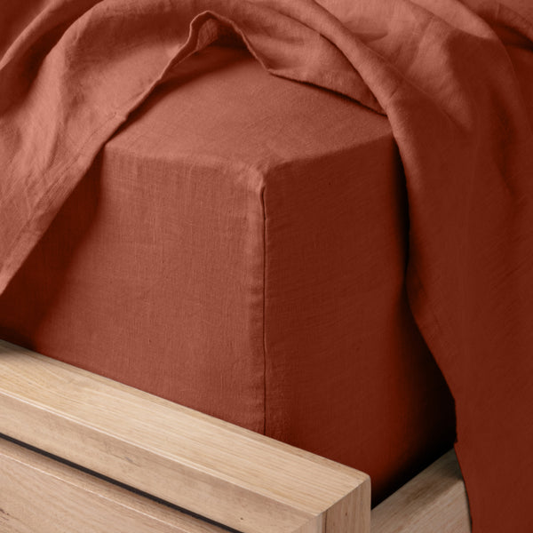 Linen Collection Queen Fitted Sheet and Pillowcase combo Rust