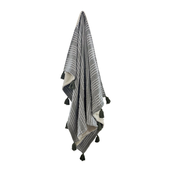 Mandy Stripe Throw 130x170cm Forest Green & Ivory