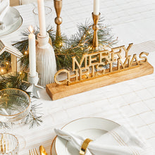 Load image into Gallery viewer, Merry Christmas Greetings Decoration 38x6.5x13cm Gold & Natural