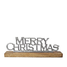 Load image into Gallery viewer, Merry Christmas Greetings Decoration 38x6.5x13cm Silver & Natural