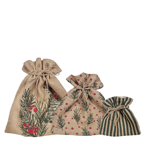Mistletoe Christmas Jute Gift Bags 3pk Natural; ETA End July