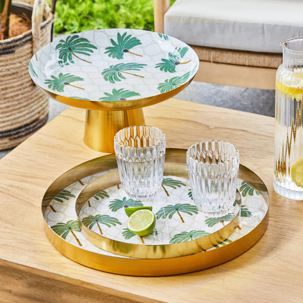 Palm Round Serving Tray Large 35x2.5cm Gold