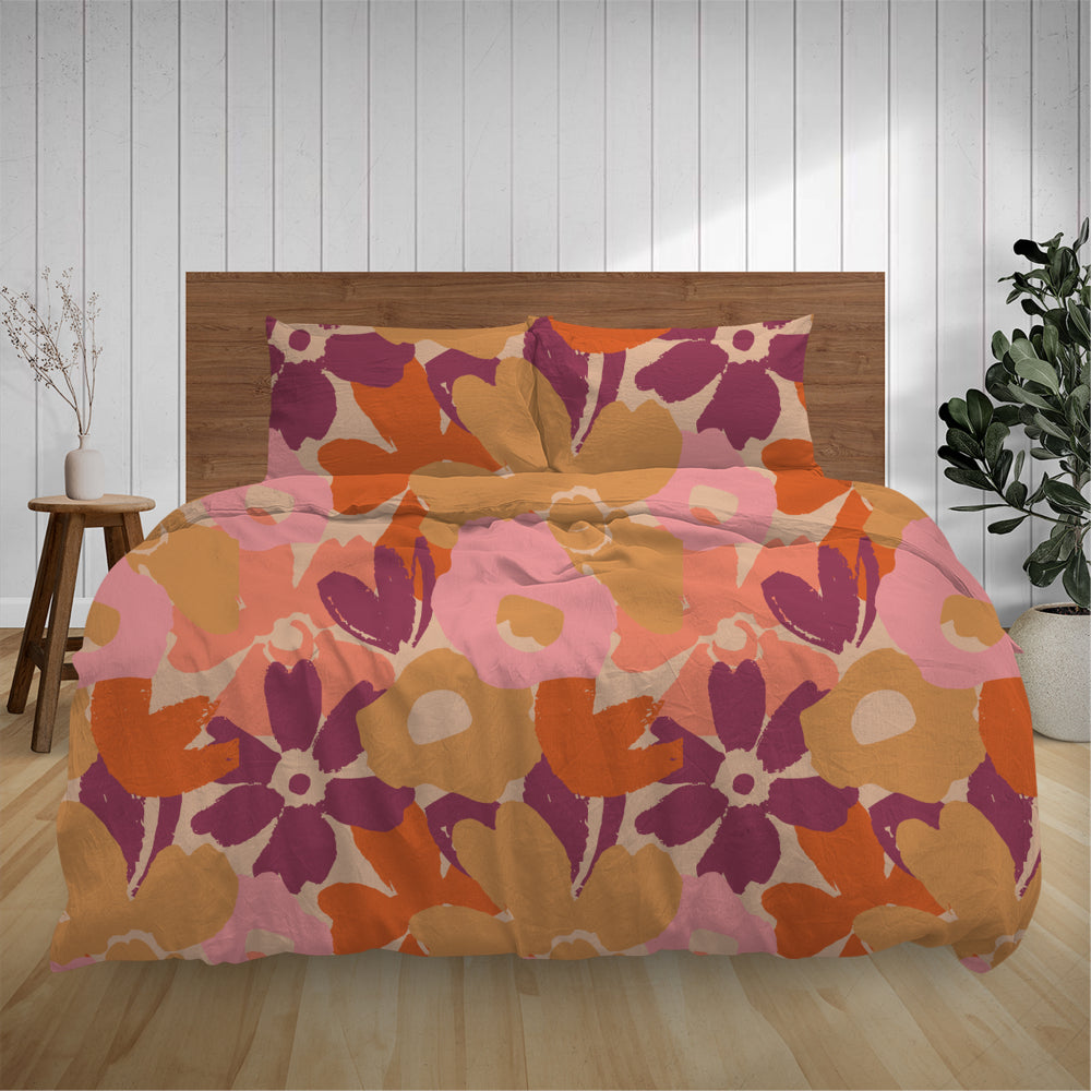 Printed Flannelette Duvet Cover Queen Layered Flower; ETA End April