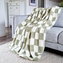 Load image into Gallery viewer, Printed Sherpa Throw 210GSM Checkered 180x200cm Green Mist
