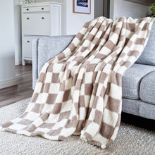 Load image into Gallery viewer, Printed Sherpa Throw 210GSM Checkered 180x200cm Natural
