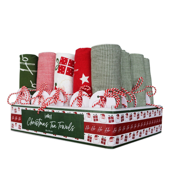 Santa Gift Set of 20 Tea Towel Multi; ETA End July
