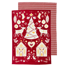 Load image into Gallery viewer, Scandi Yule Tea Towel 2pk 50x70x1.5cm Red Multi