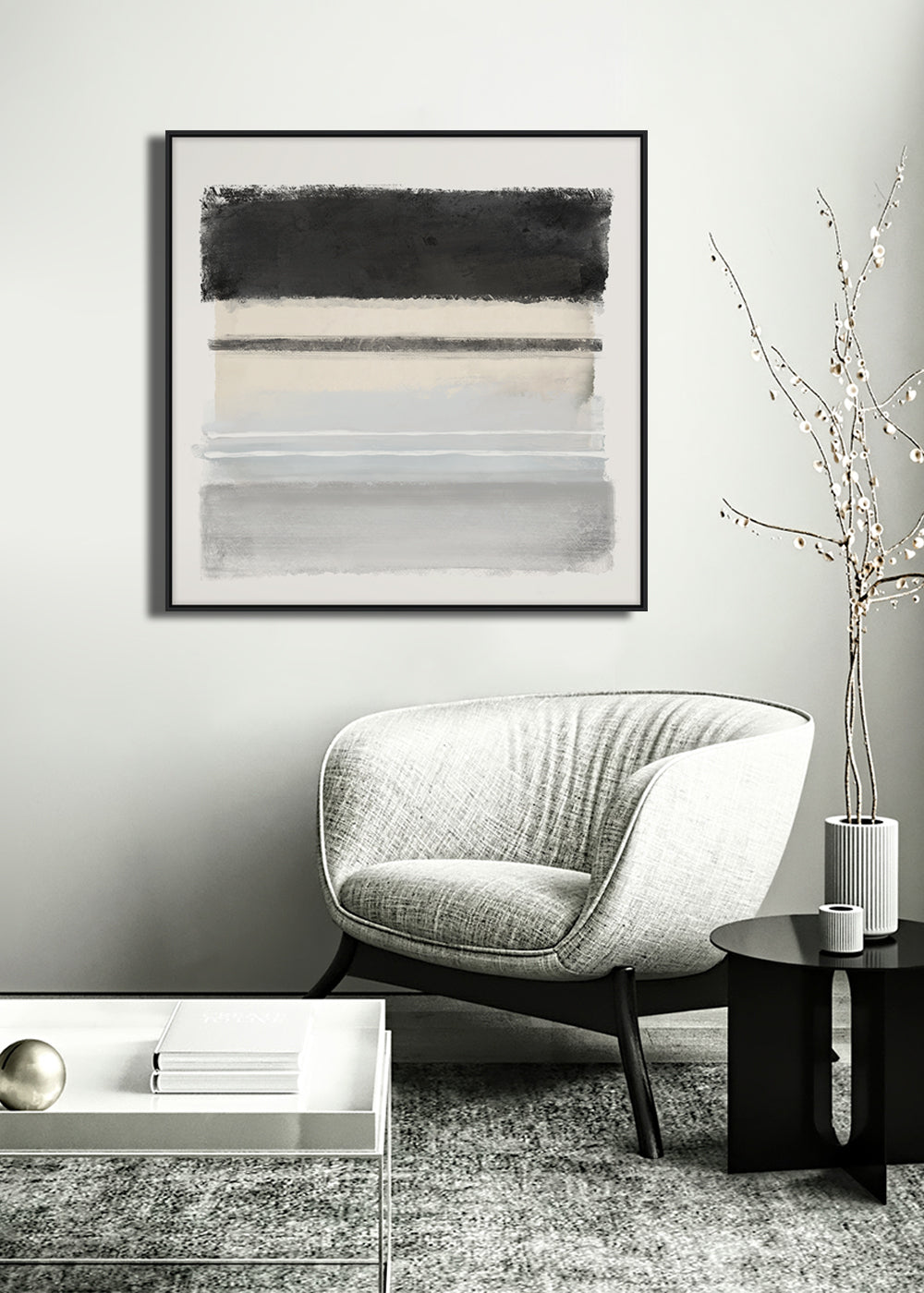 Sienna Framed Canvas 80x80x4cm Black & Beige Multi