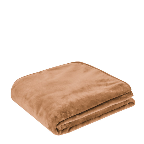 Solid Faux Mink Blanket 600gsm 220x240cm Pecan