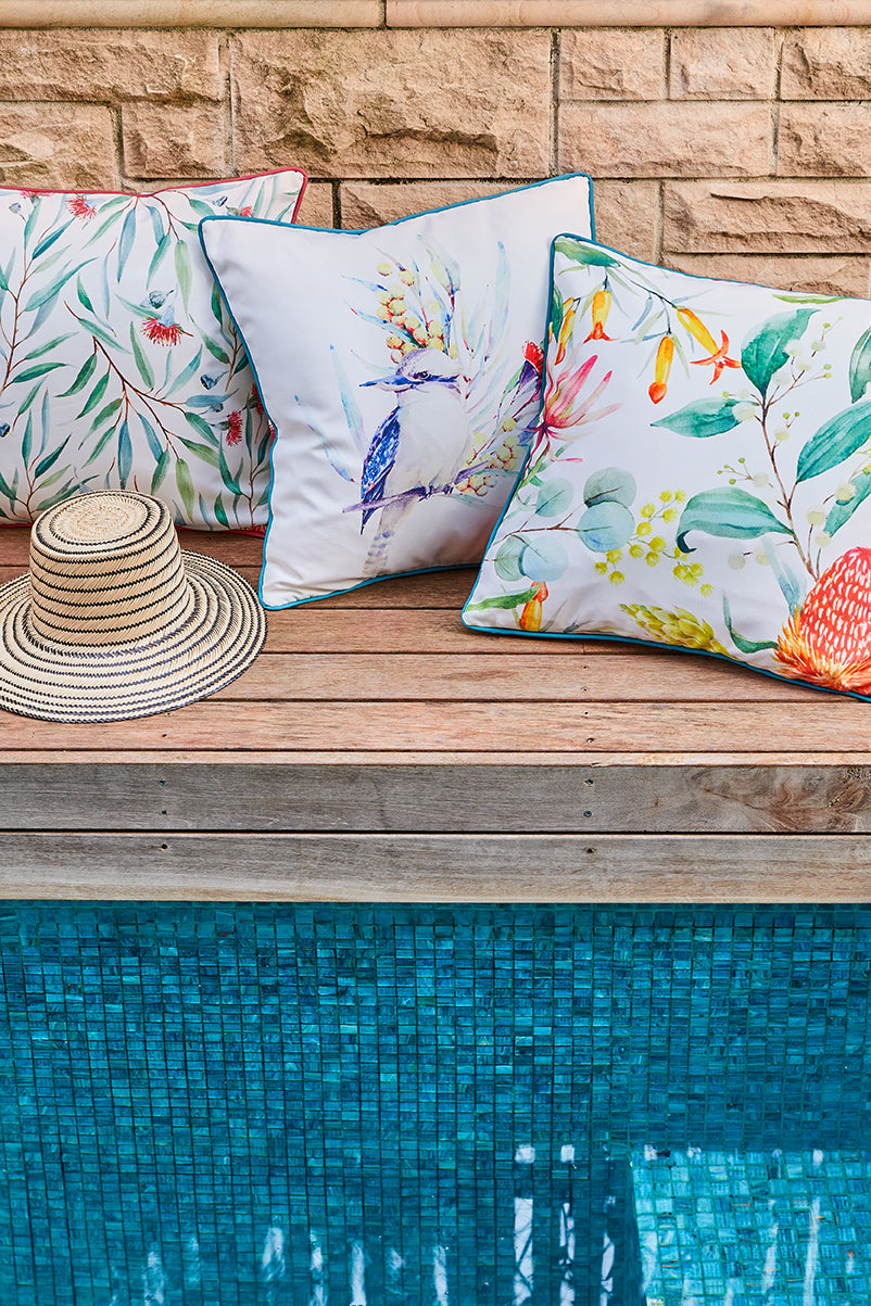 Wattle Outdoor Cushion 50x50x12cm Green & Red Multi