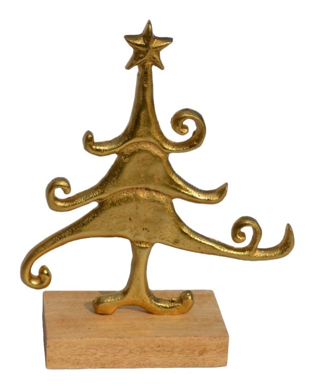 Whimsical Wood and Metal Decor Object 20x8x24cm Gold