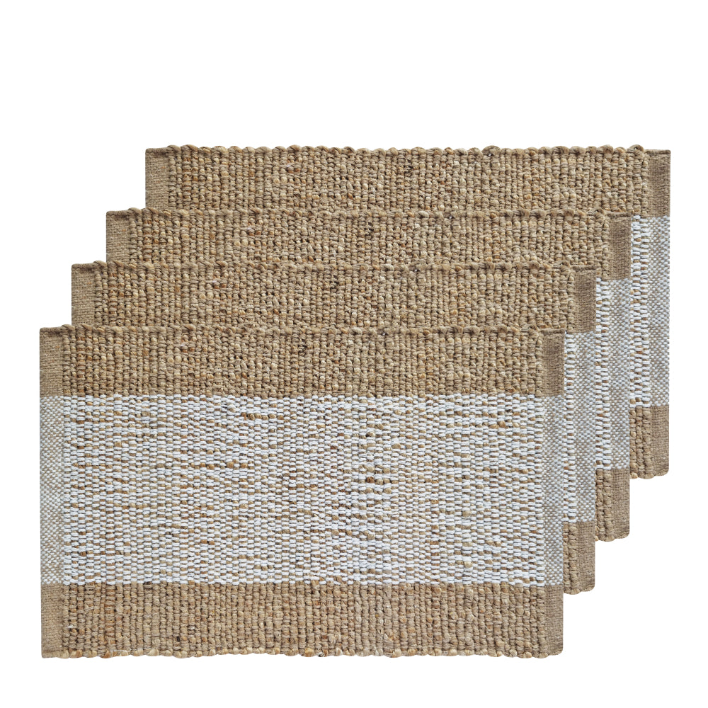 Blake Jute Placemat 4 pack 33x48cm White & Warm Taupe