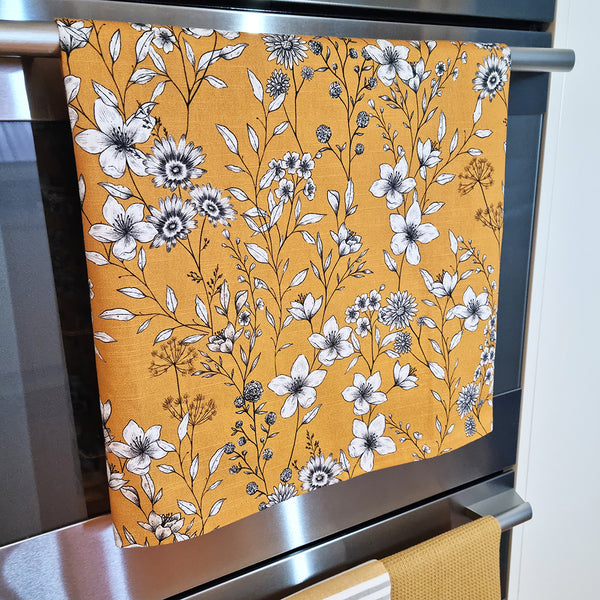 Blossom 3 Pack Tea Towel 50x70cm Mustard