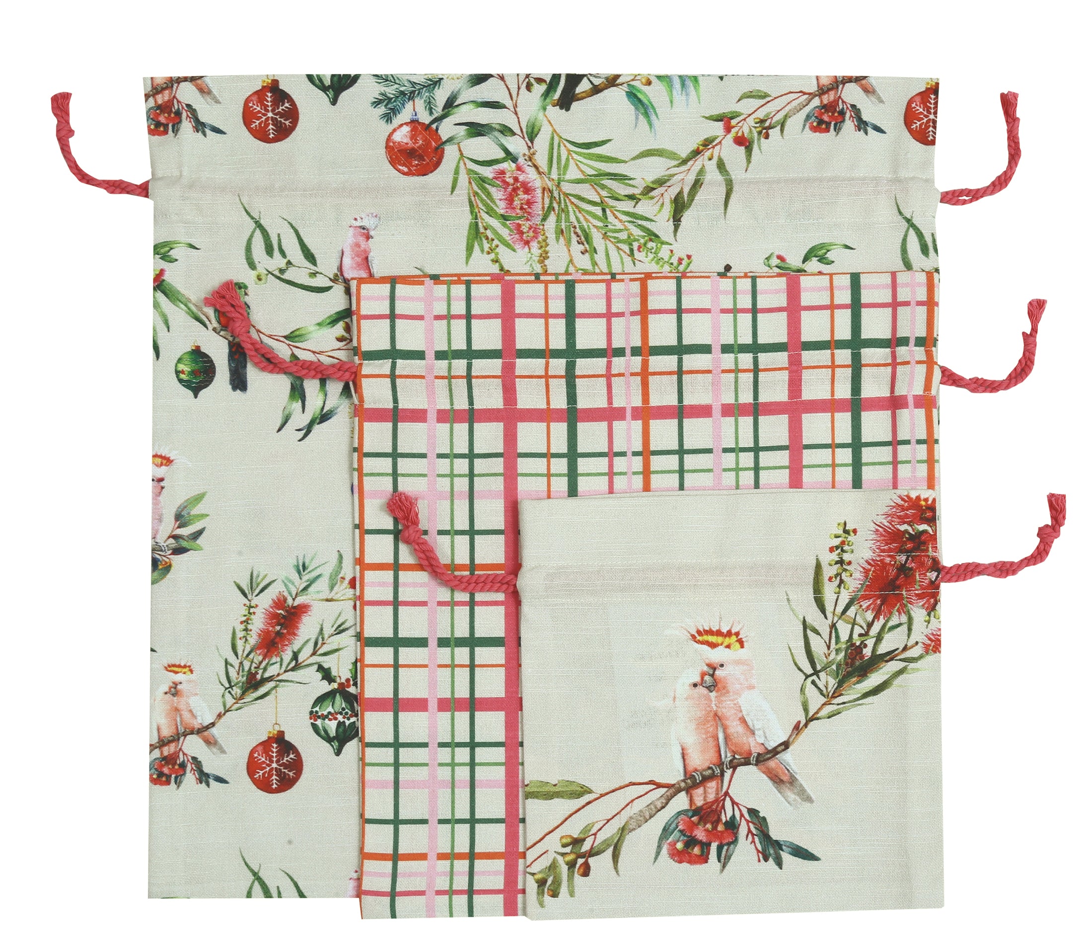 Australian Flora & Fauna Gift Bag Set 38x40cm, 28x30cm & 20x20cm Beige Multi