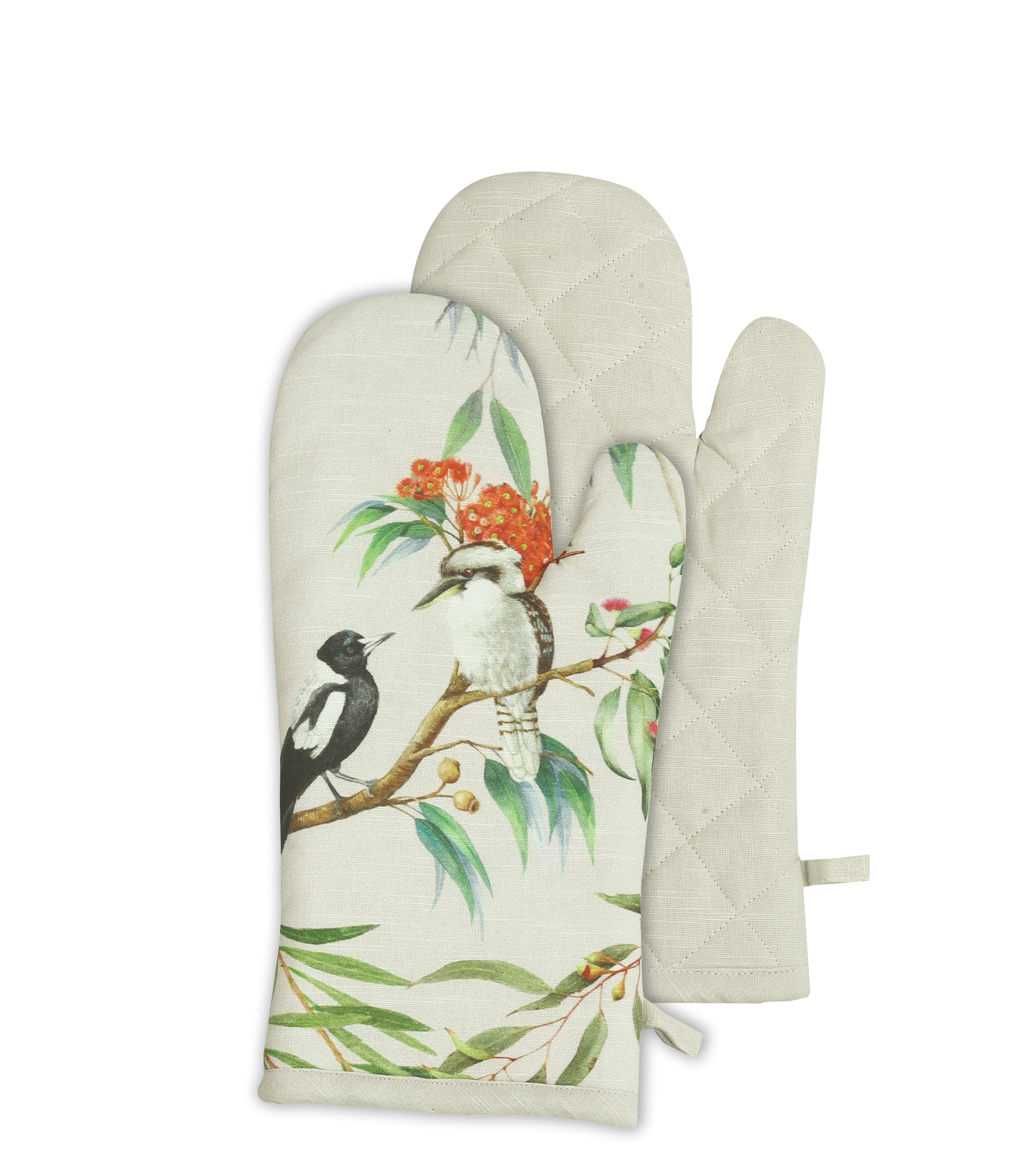 Australian Flora & Fauna Oven Mitt Set of 2 19x35cm Beige Multi