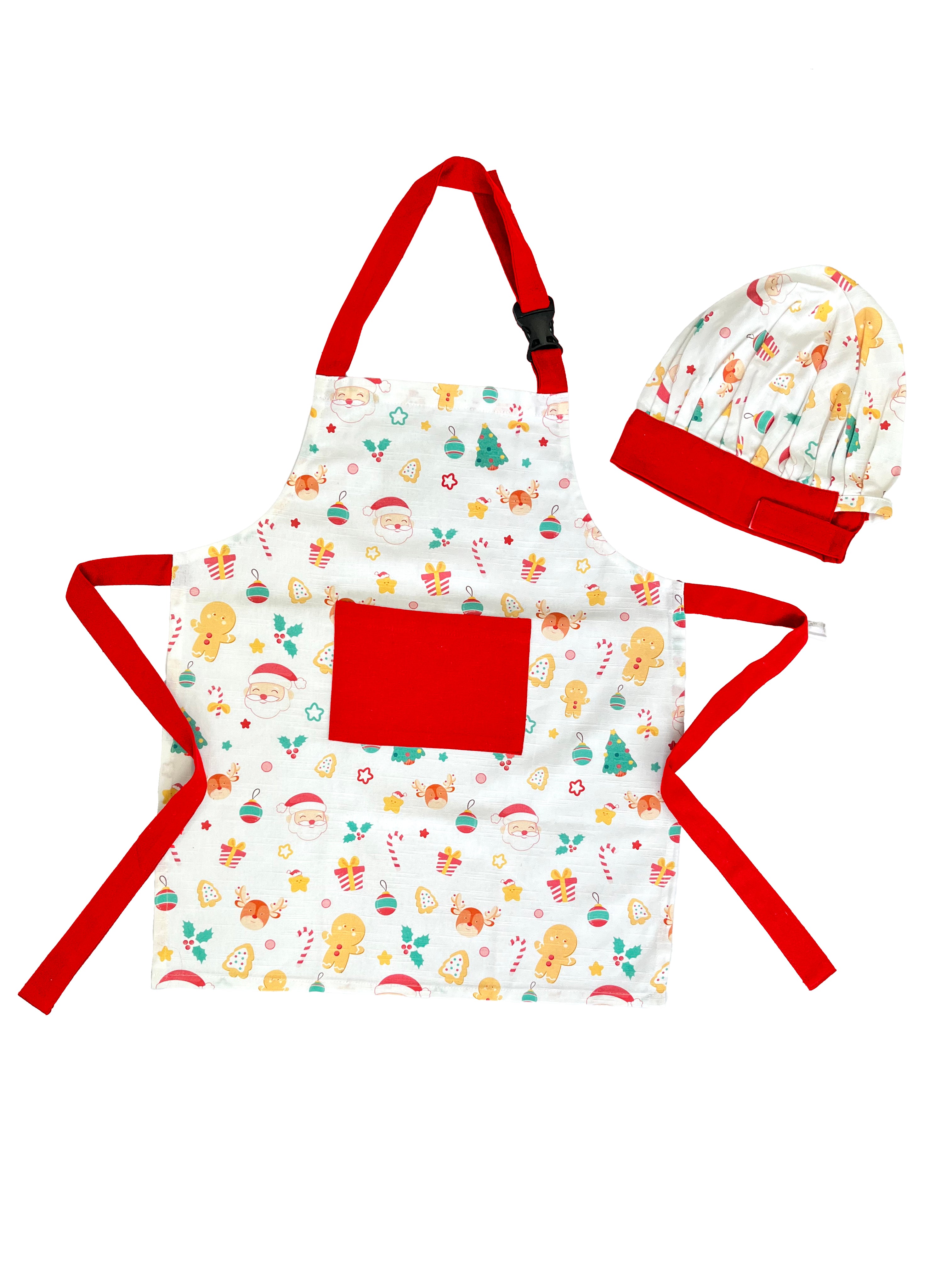 Jolly Kids Christmas Apron & Cap White Multi