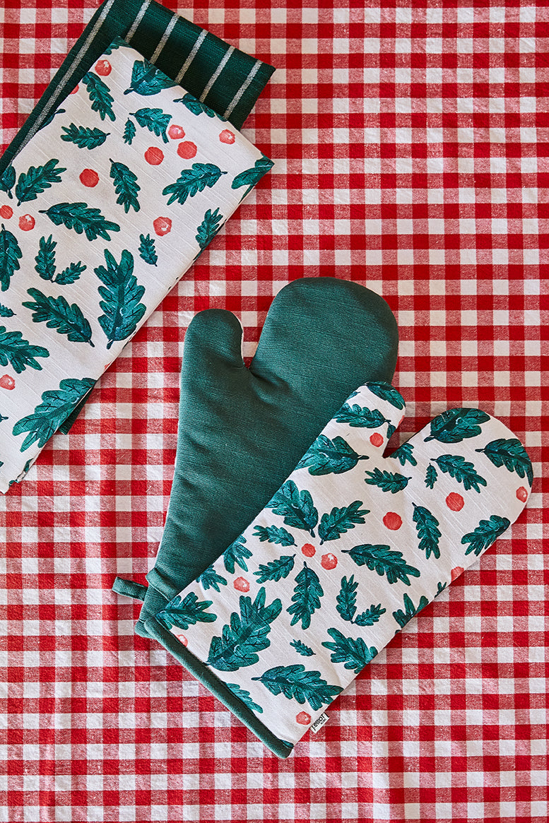 Christmas Foliage Oven Mitt 2pk 19x35x3cm Green Multi