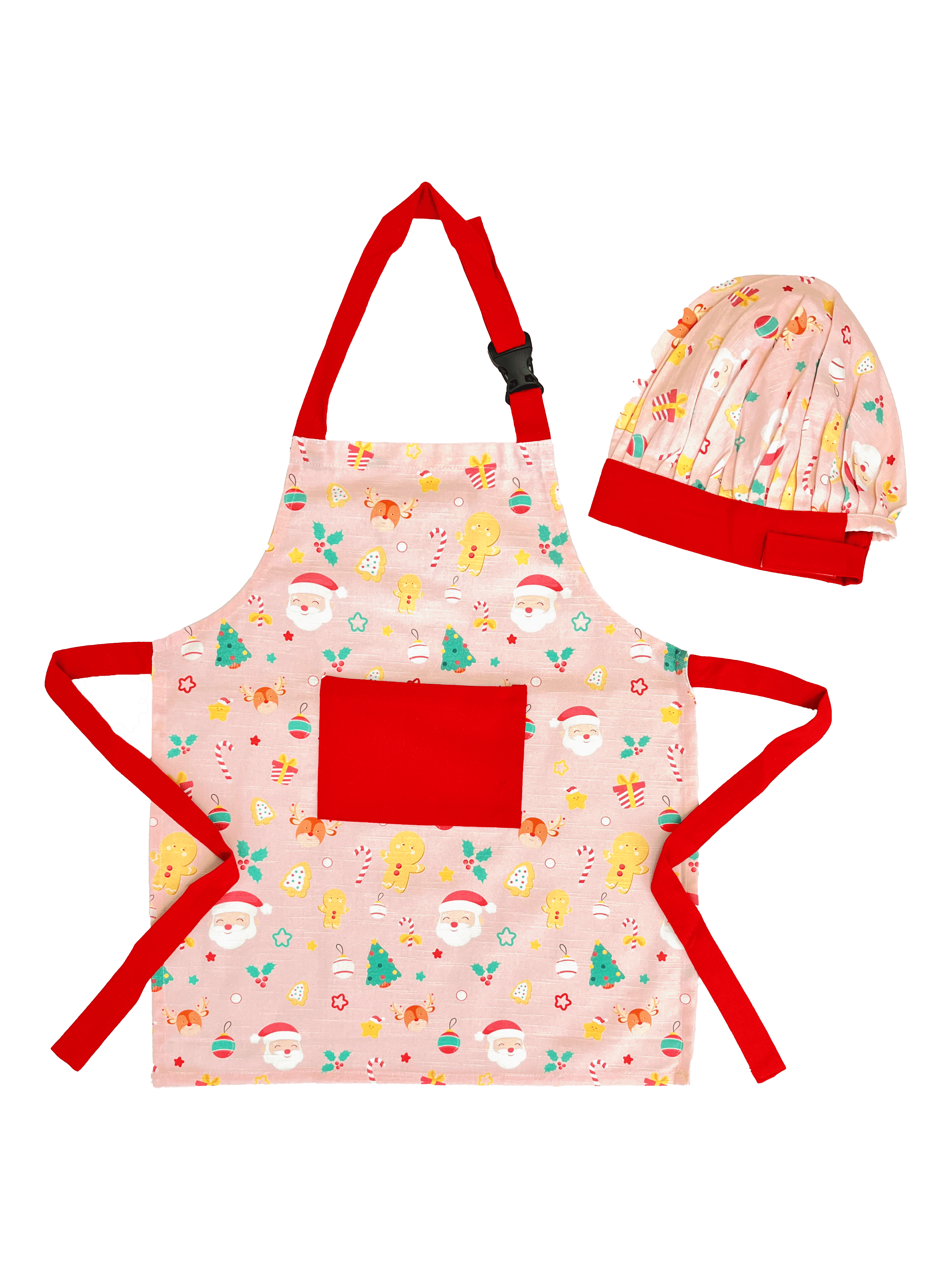 Jolly Kids Christmas Apron & Cap Pink Multi
