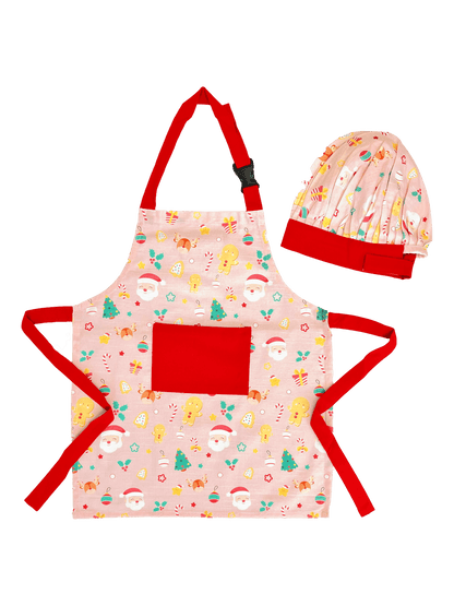 Jolly Kids Christmas Apron & Cap Pink Multi