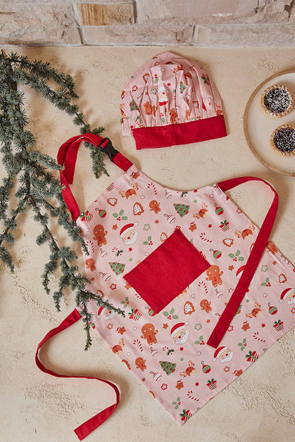 Jolly Kids Christmas Apron & Cap Pink Multi