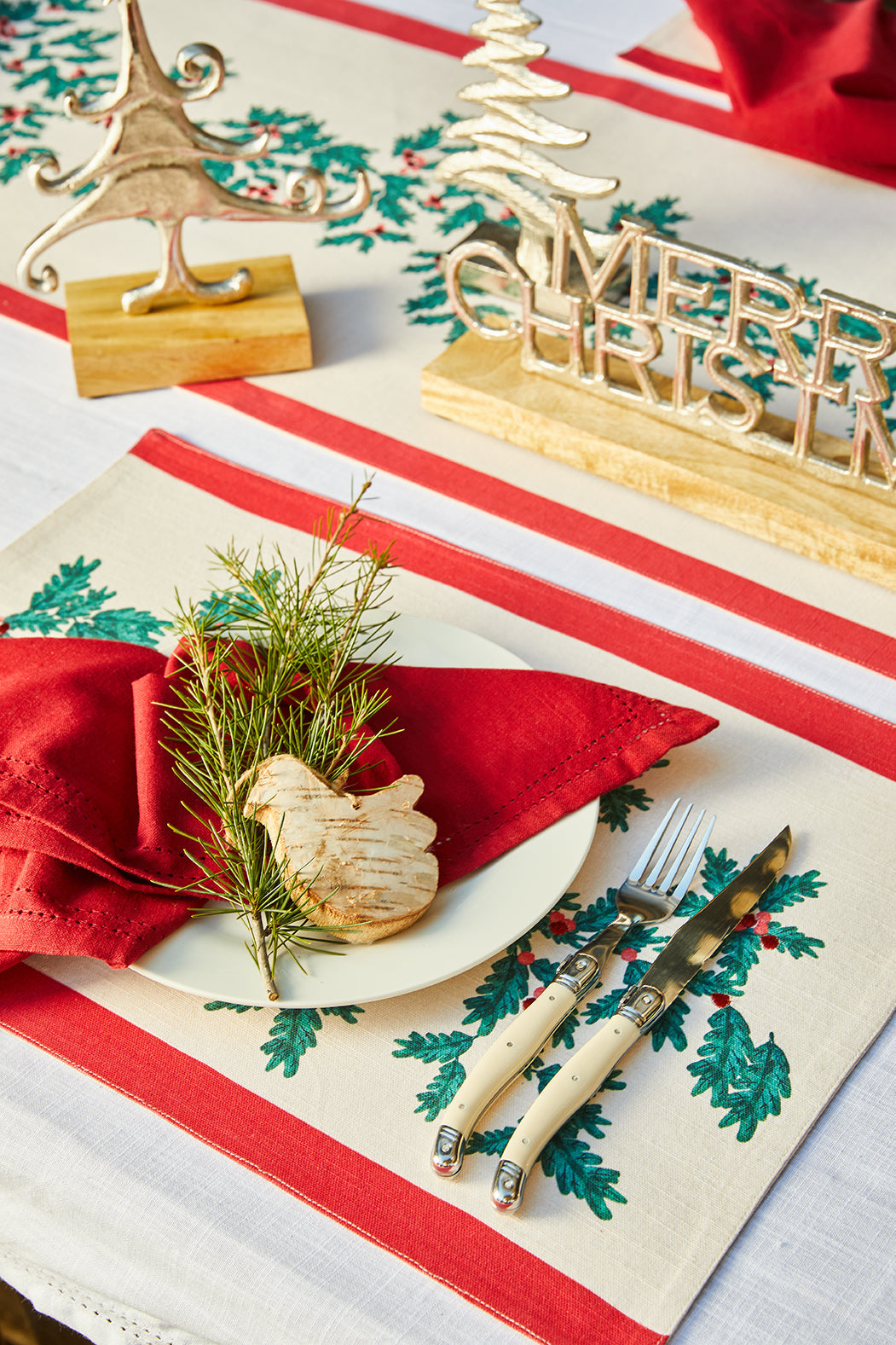 Christmas Foliage Placemat Set of 4 33x48x0.2cm Green Multi