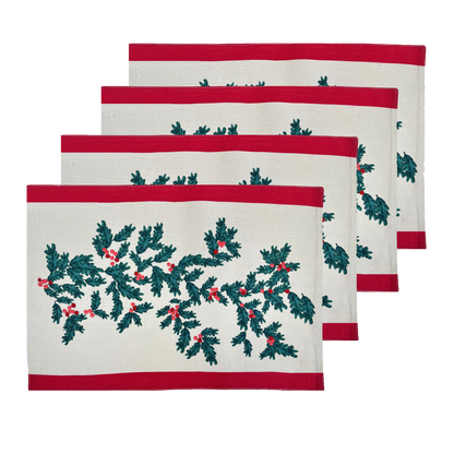 Christmas Foliage Placemat Set of 4 33x48x0.2cm Green Multi