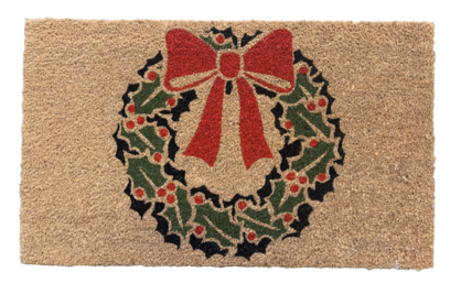 PVC Backed Coir Printed Mat 45x75cm Christmas Wreath