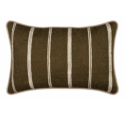 Eren Handwoven Stripe Cushion 35x55cm Olive & Natural
