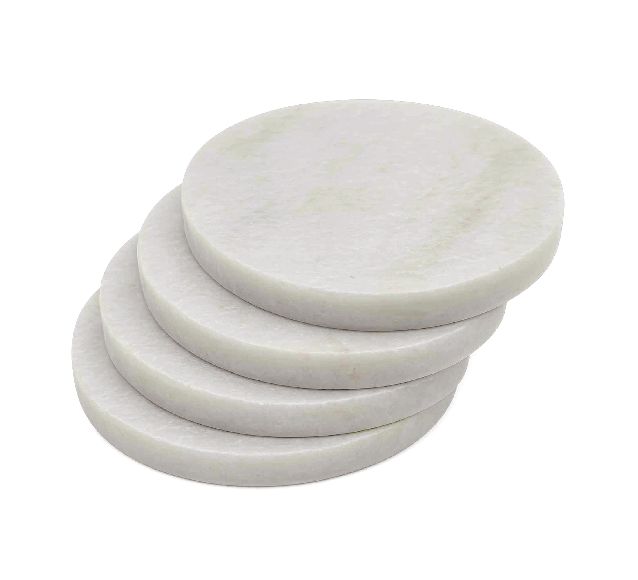 Berna Round Marble Coaster Set of 4 10x10x4.5cm White