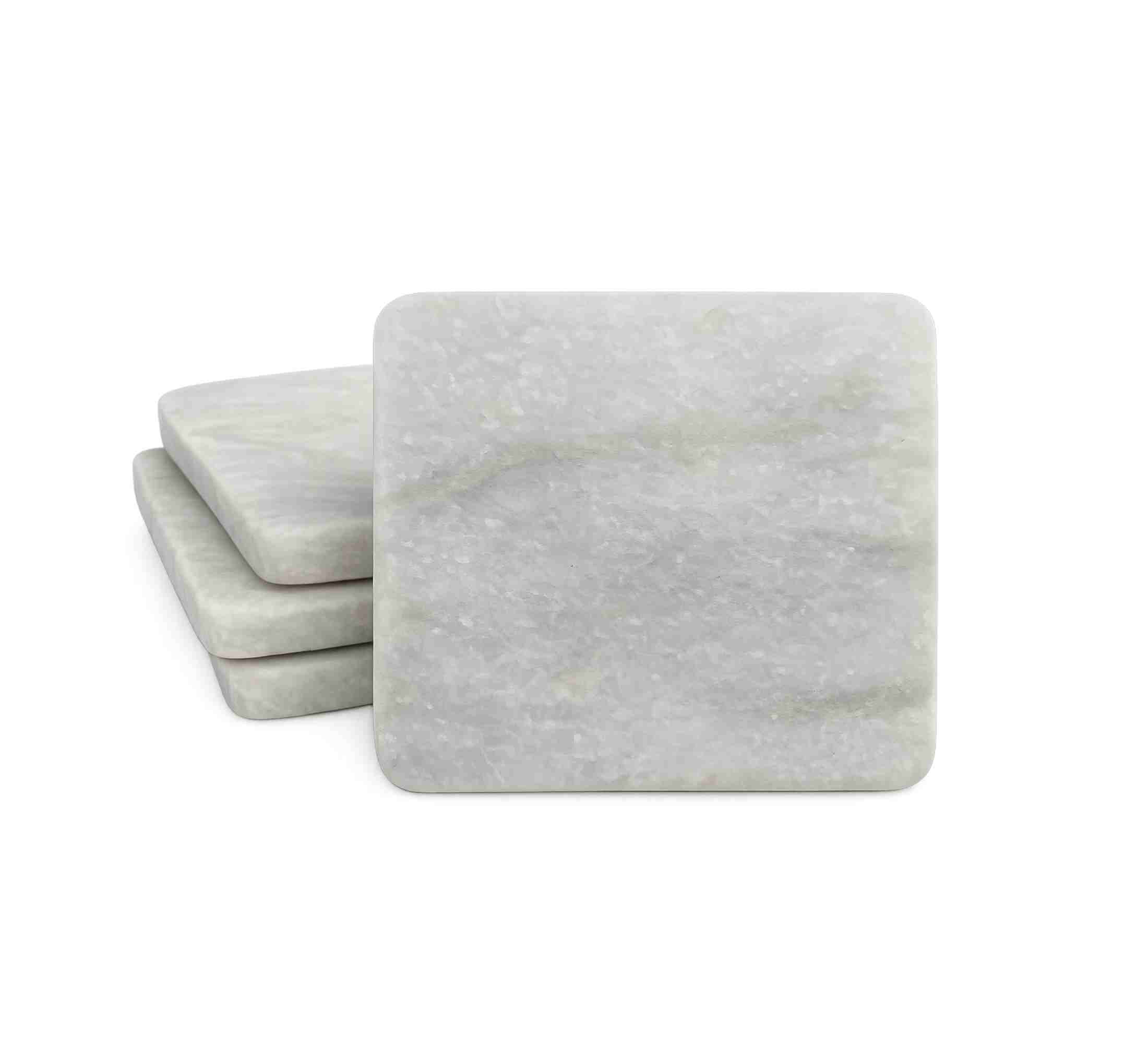 Berna Square Marble Coaster Set of 4 10x10x4.5cm White