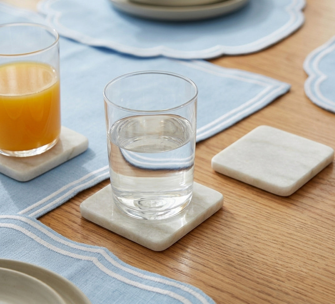Berna Square Marble Coaster Set of 4 10x10x4.5cm White