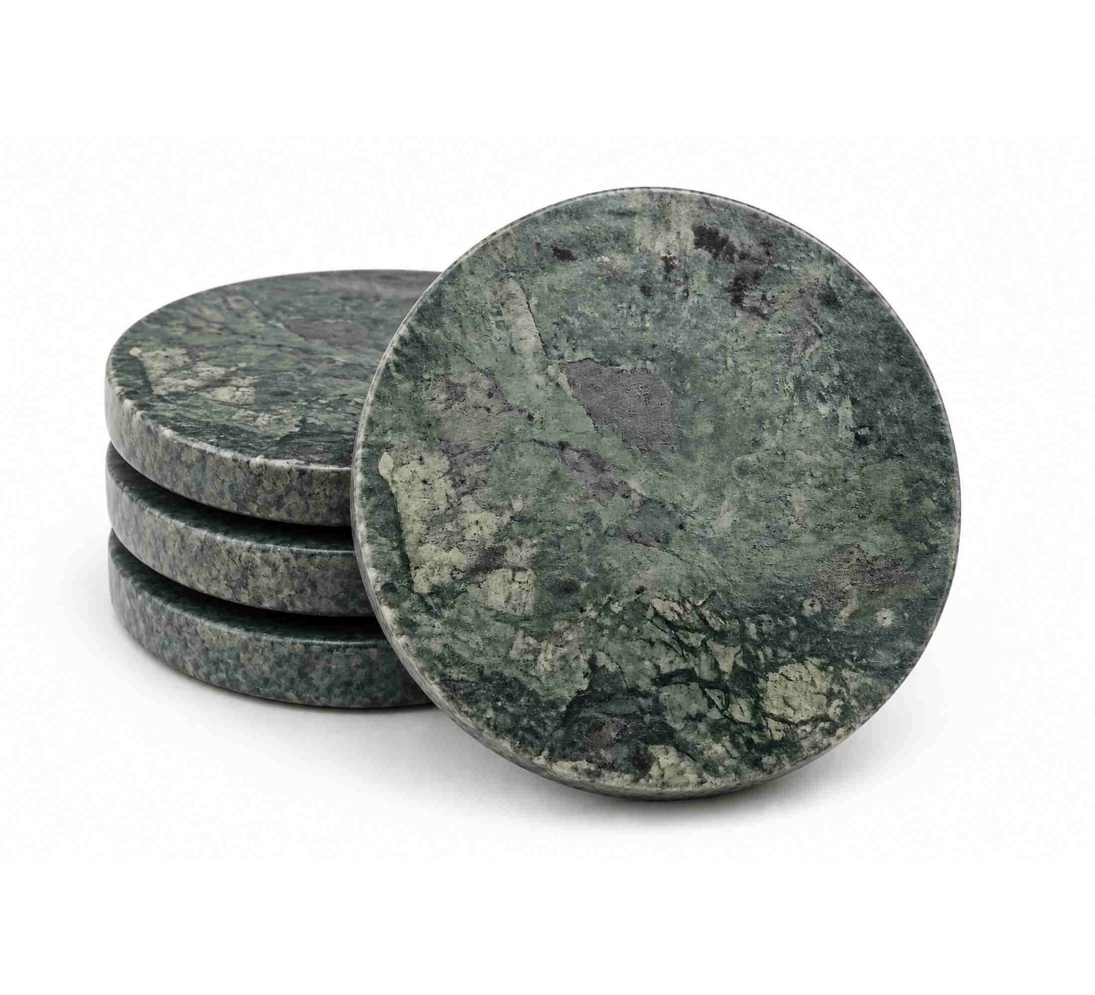 Bosco Round Marble Coaster Set of 4 10x10x4.5cm Green