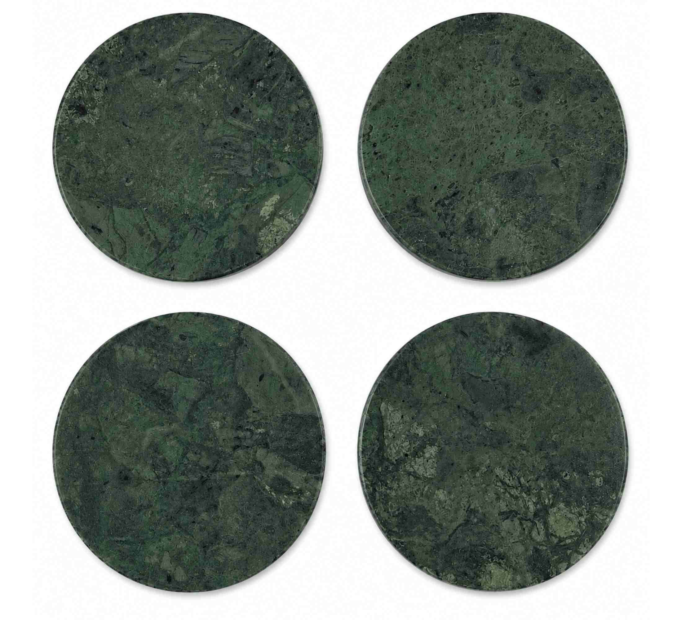 Bosco Round Marble Coaster Set of 4 10x10x4.5cm Green