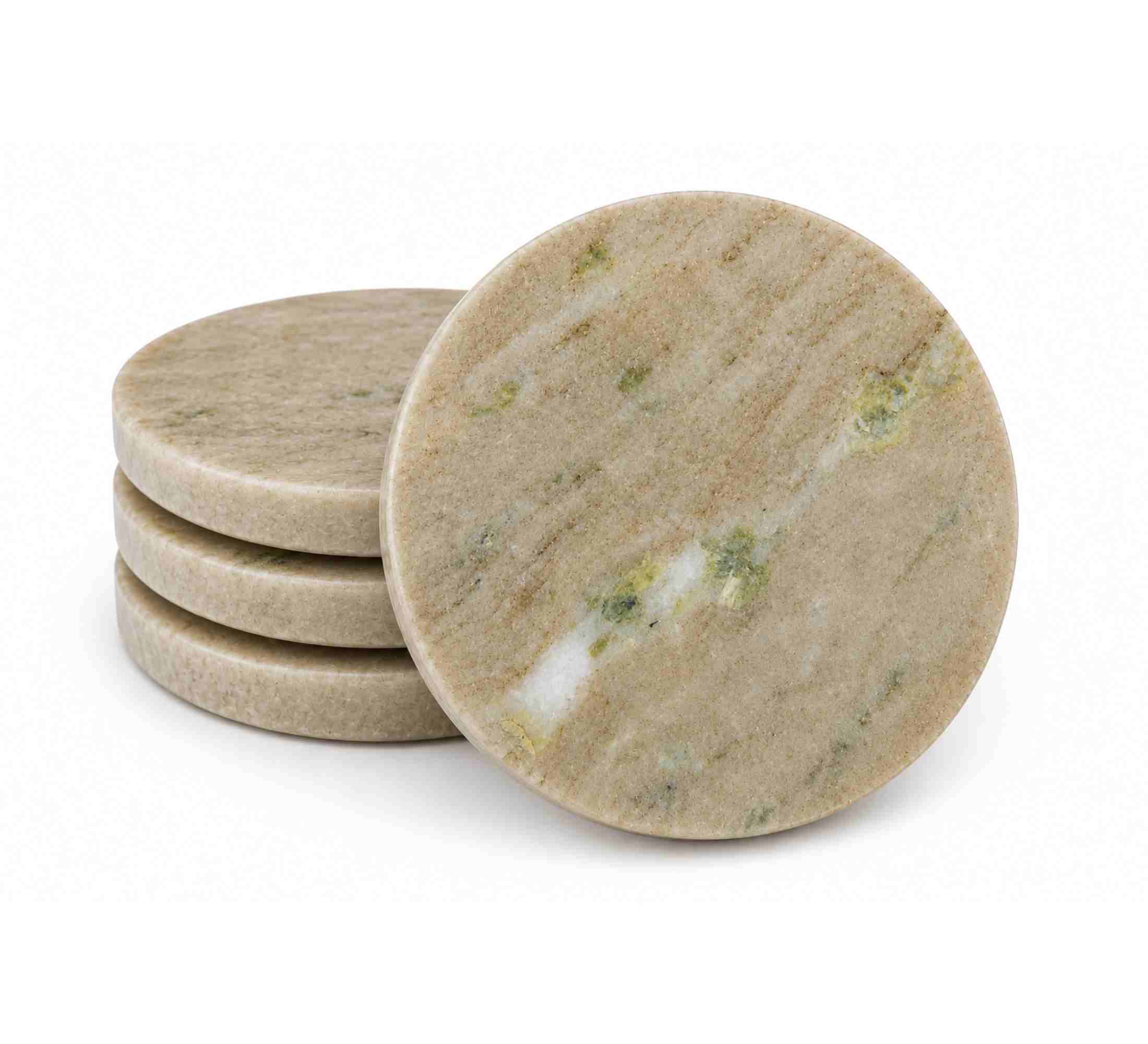 Ombra Round Marble Coaster Set of 4 10x10x4.5cm Stone Taupe