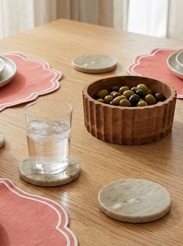 Ombra Round Marble Coaster Set of 4 10x10x4.5cm Stone Taupe