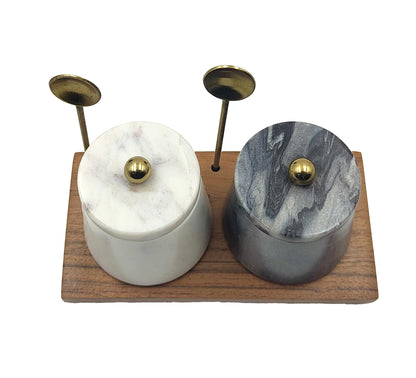Alba Marble & Wood Condiments Set w/ Spoons 17x8.5x11cm White & Grey