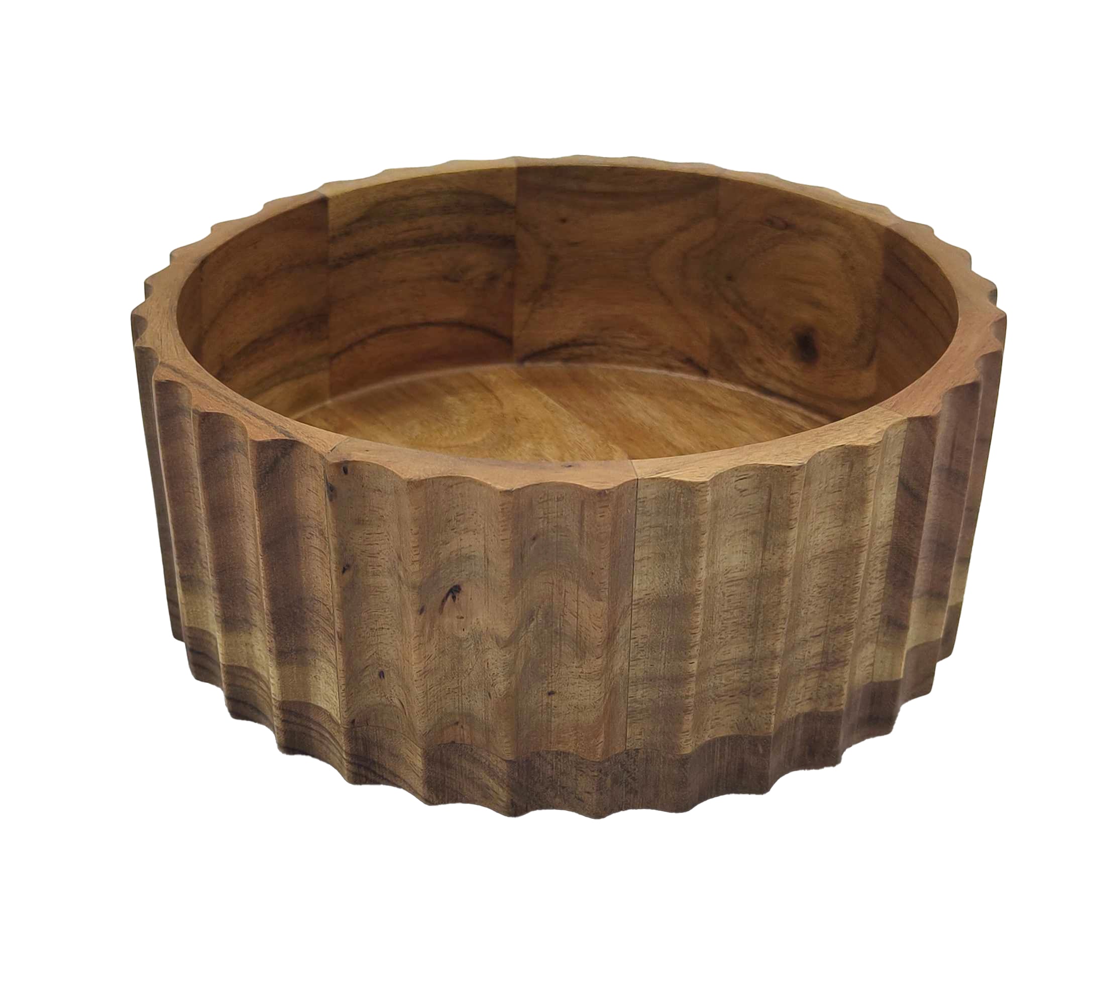Ravello Fluted Round Carved Bowl 20x20x8.8cm Natural Brown