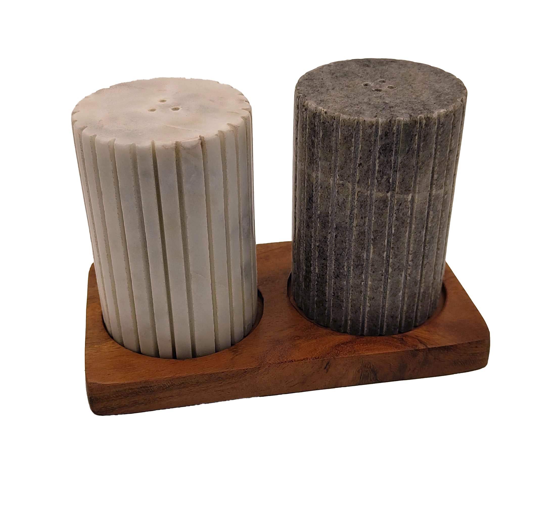 Rocco Marble & Wood Salt & Pepper Shakers 14x7.5x9.5cm White & Grey