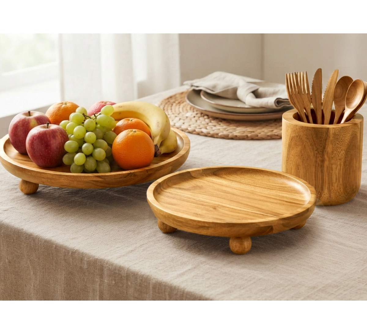 Siena Footed Serving Tray Medium 25x25x7.5cm Natural Brown