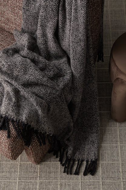 Alba Faux Mohair Throw 130x170cm Grey Black