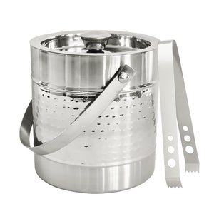 Alfie Ice Bucket with tongs 15x15cm Hammered Chrome