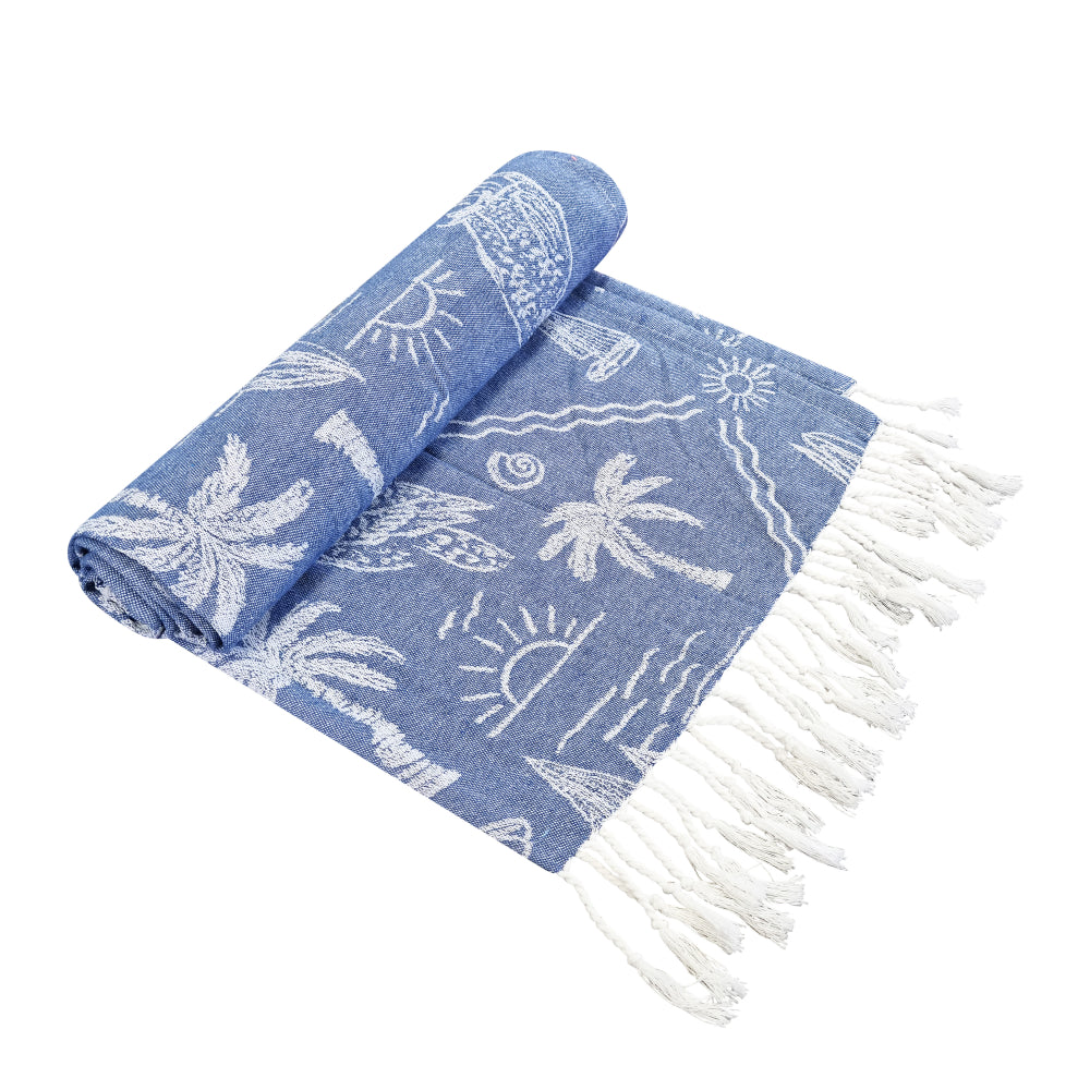 Aussie Turkish Towel 90x180cm Dusty Blue & White