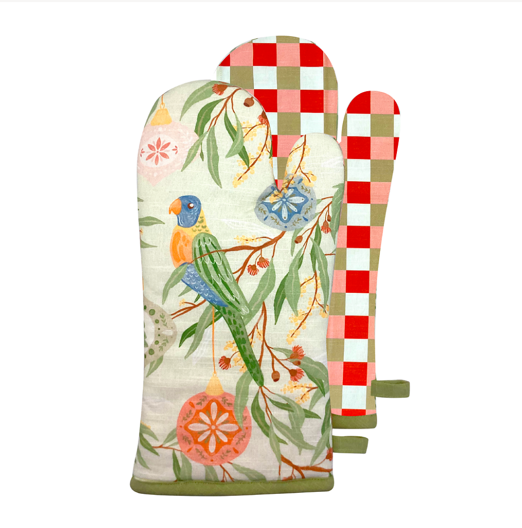 Australian Bird Christmas Oven Mitt 2pk 19x35cm Green Multi