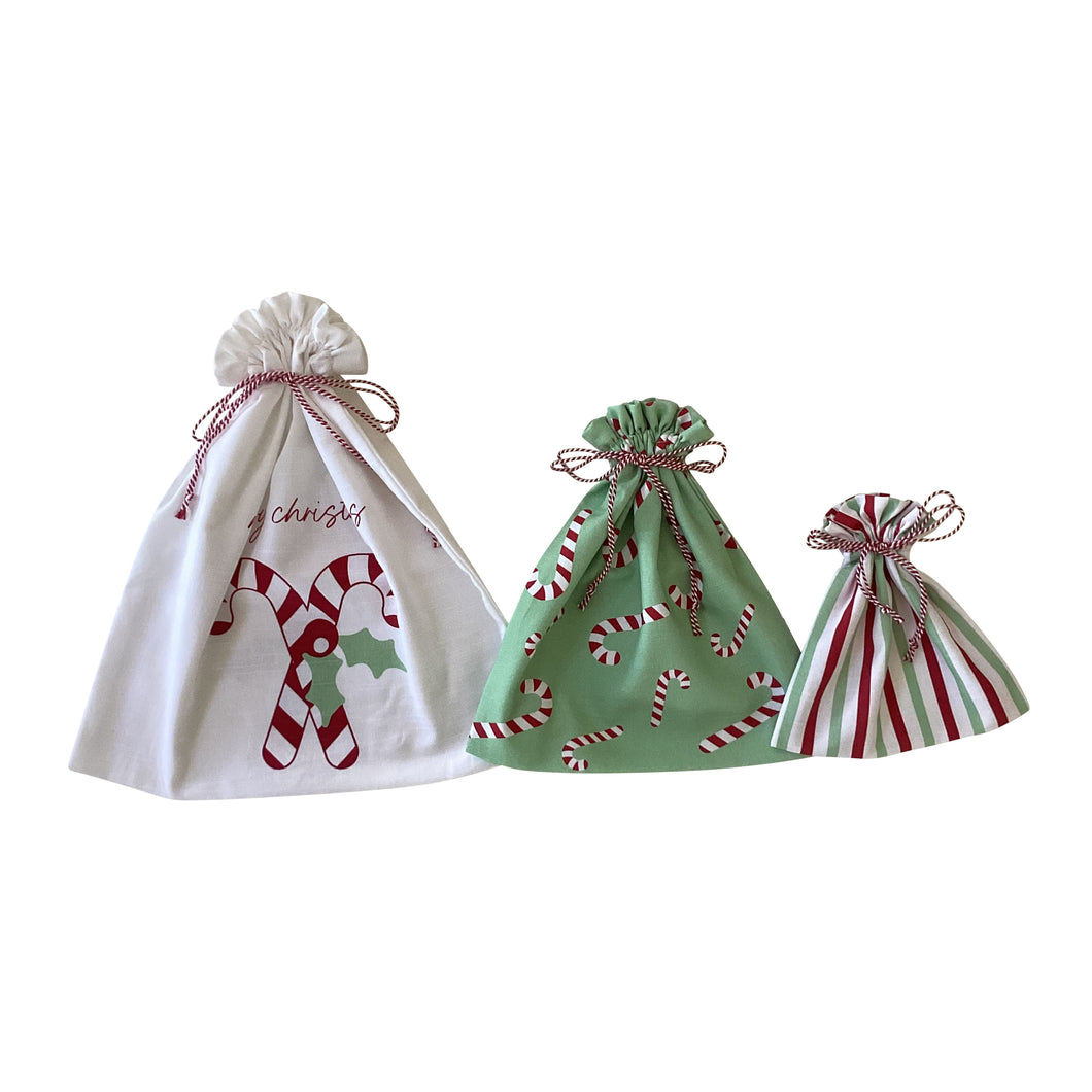 Candy Cane Gift Bags 3pk Mint & White Multi