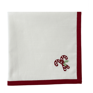 Candy Cane Printed Napkins 4pk 45x45cm White Multi