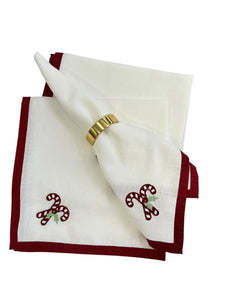 Candy Cane Printed Napkins 4pk 45x45cm White Multi