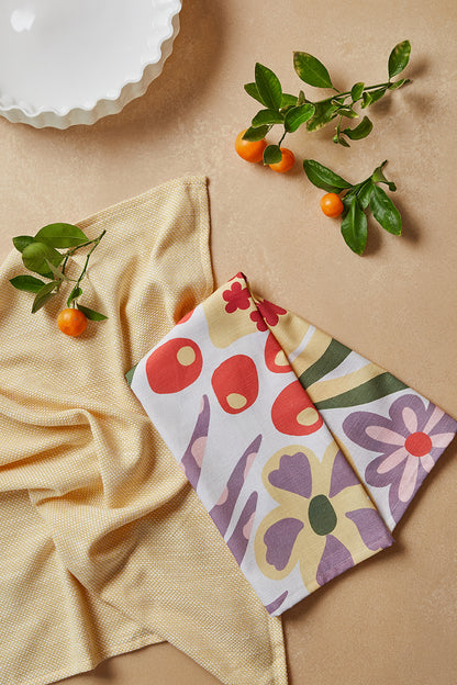 Charmie 2 Pack Tea Towels 50x70x0.2cm Floral Yellow Multi