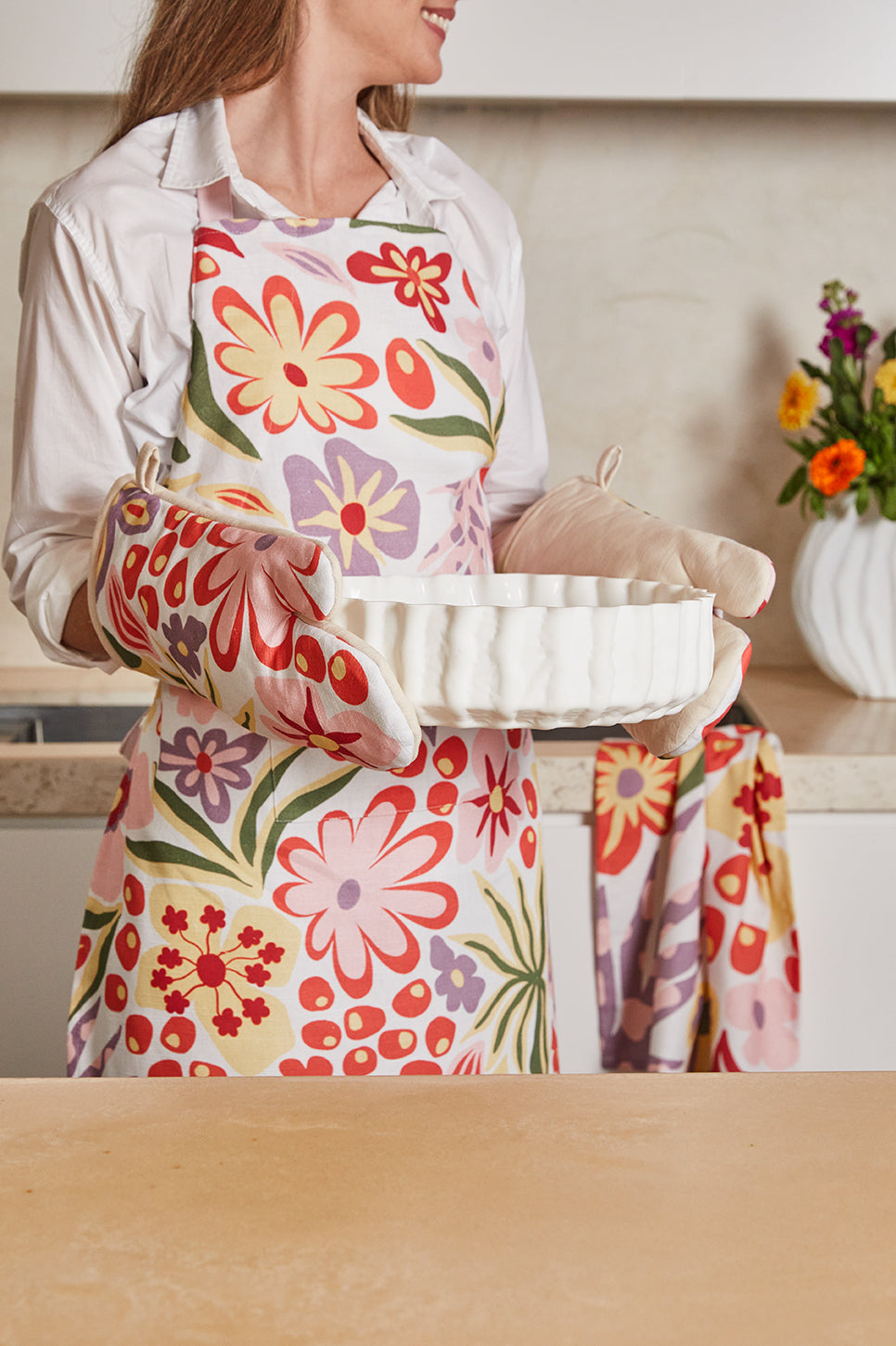 Charmie Oven Mitt 2pk 19x35x2cm Yellow Floral Multi