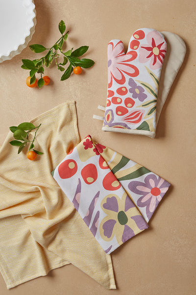 Charmie Oven Mitt 2pk 19x35x2cm Yellow Floral Multi