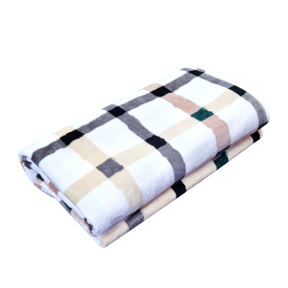 Checkered Flannel Blanket 200x220 cm Beige/Natural